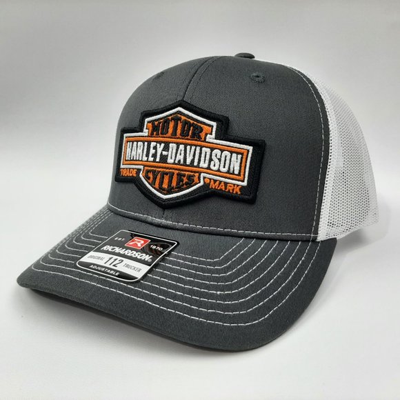 Harley-Davidson Richardson 112 Trucker Embroidered Patch Mesh Snapback Cap Hat - Picture 1 of 4